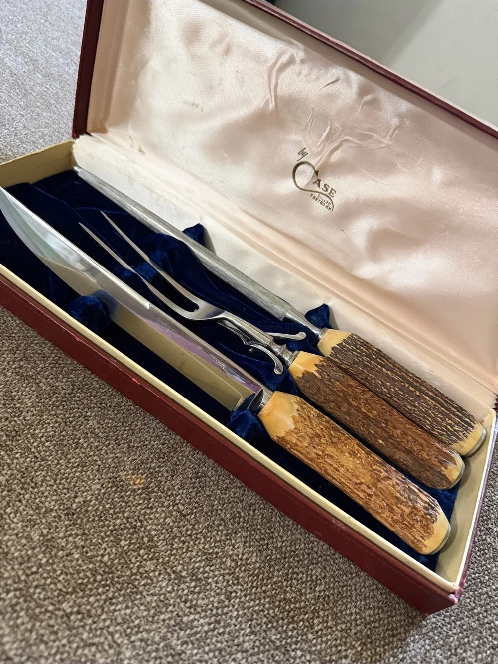 Vintage Case XX Noble Trio Stag Handle Carving set.